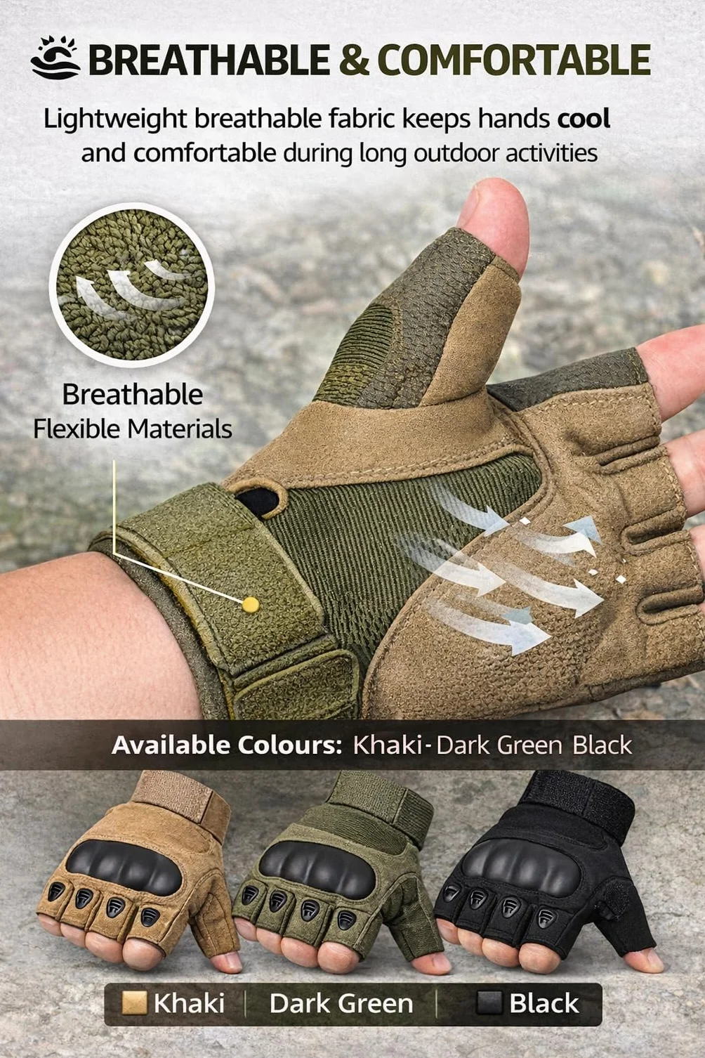 A.C.I.L. Gants de Protection sans Doigts Coque TPU Anti-Dérapants Moto Cyclisme Airsoft Randonnée