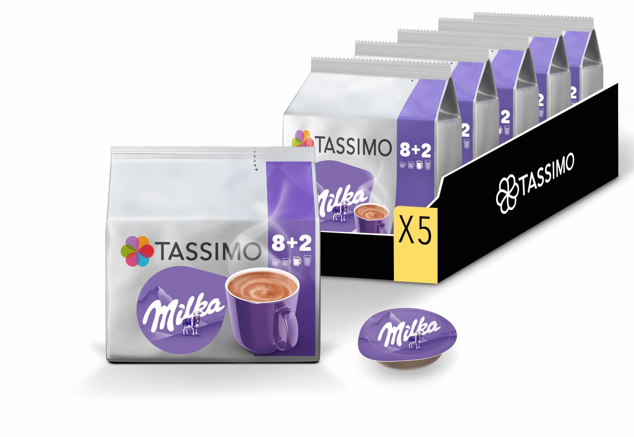 Tassimo MILKA Nouveau Format, 50 Dosettes, Chocolat au Lait Milka, Compatibles avec les machines TASSIMO, 5 packs de 10 dosettes