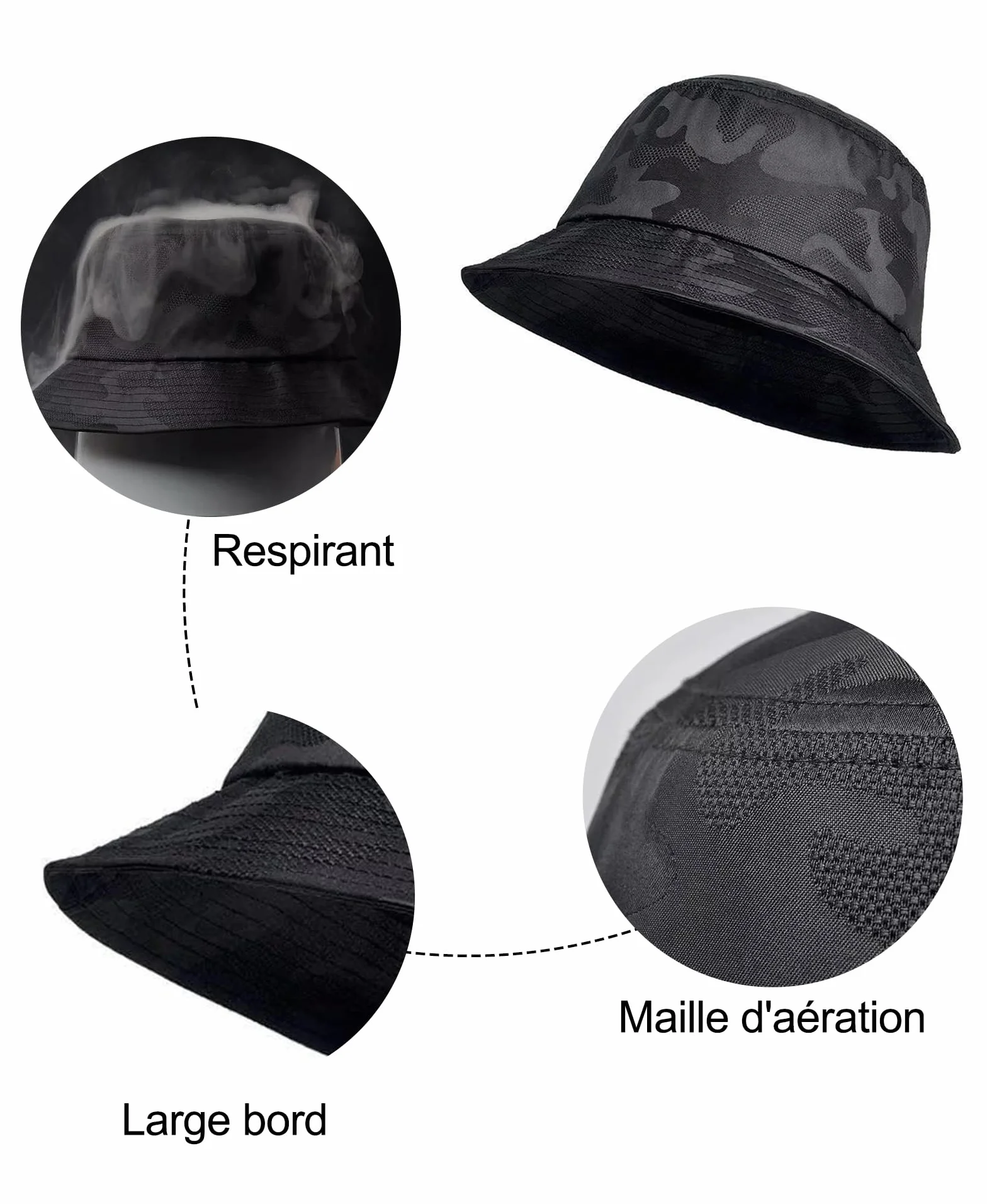 Bob Homme Chapeau de Soleil Anti-UV Camouflage Randonnée Camping Pêche