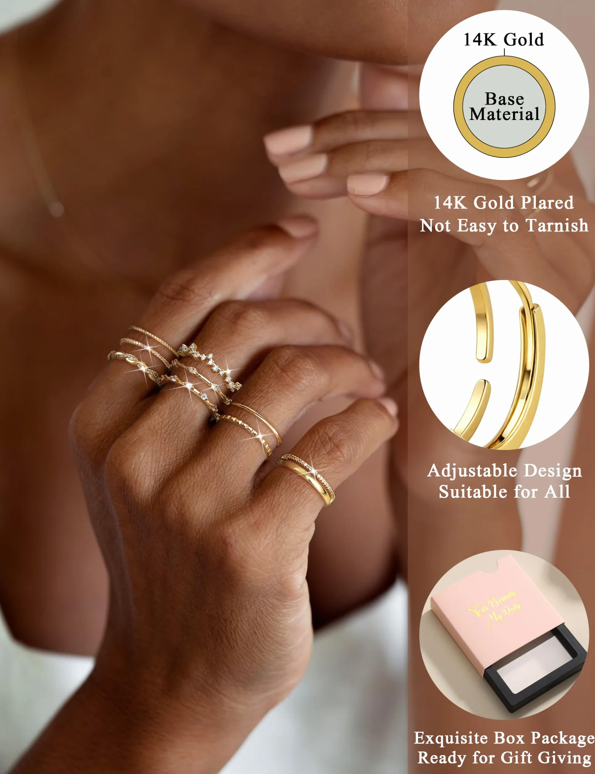 LOLIAS 9 Pièces Bague Femme Or/Argent Lot Bague Réglable Ajustable Fiançailles