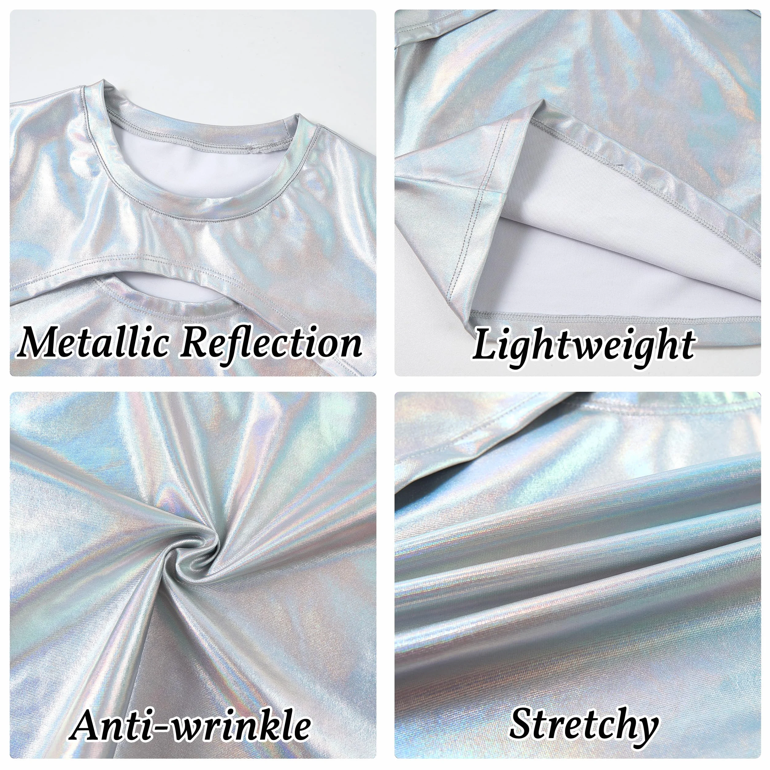 LOLANTA Haut Metallisé Enfant Fille Crop Top Danse Tenue Hip-hop Latine Jazz Spectacle Carnaval Fête Brillant Disco T-Shirt Manches Courtes