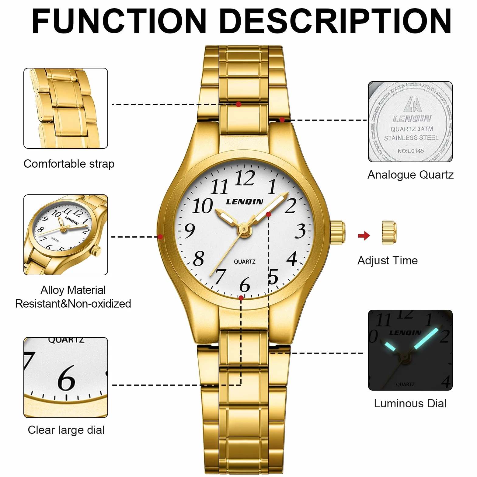 LN LENQIN Montre Femme Quartz analogique étanche Bracelet Acier Inoxydable