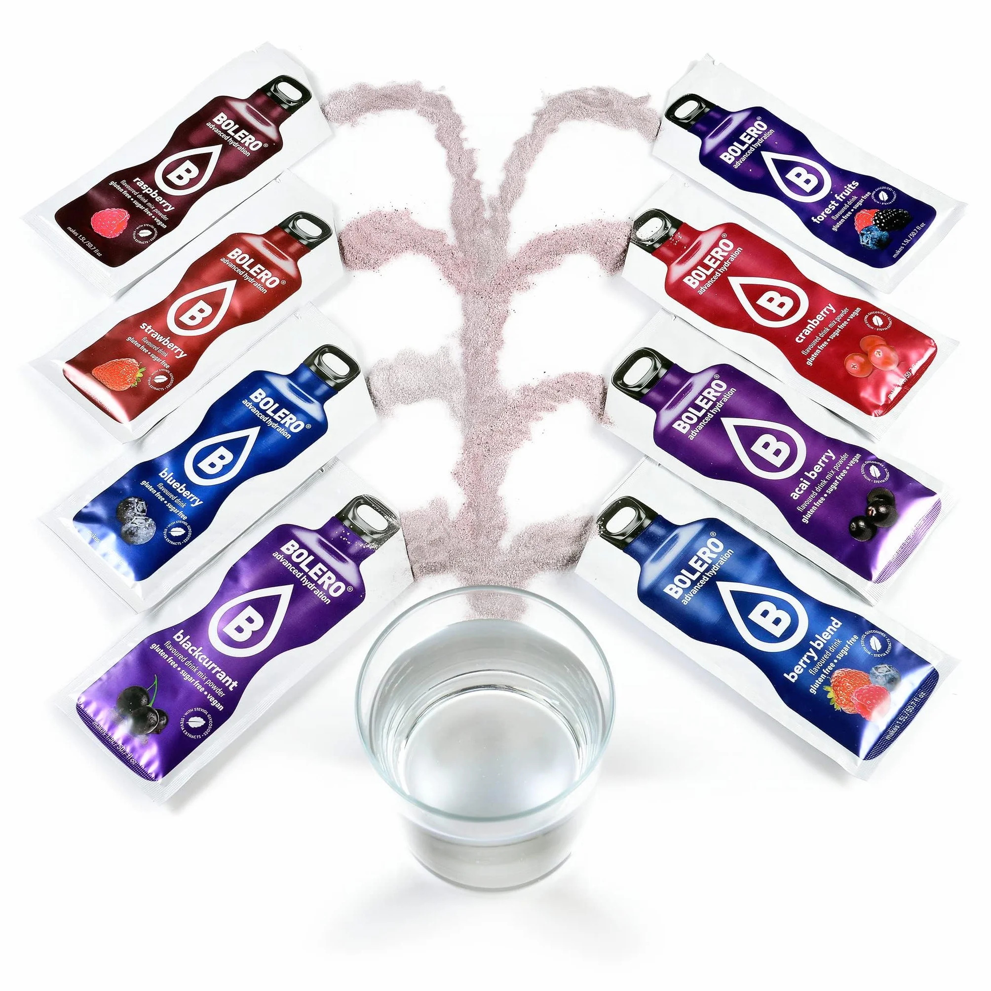 Boisson Boléro BERRY MIX | 24x9g I boisson rafraîchissante en poudre sans sucre édulcorée à la stévia | Vitamine C | pour diabétiques | arômes de baies | boissons pour la famille et les amis