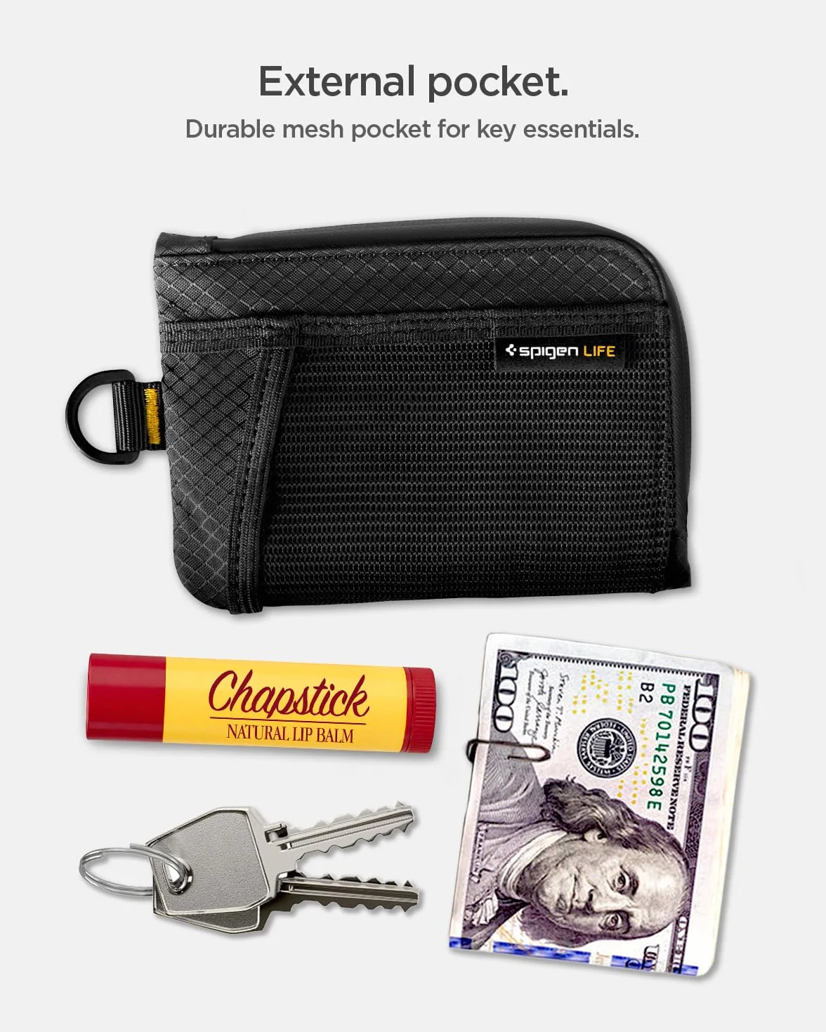 Spigen Life LF300 Portefeuille en Tissu Compact RFID, Pochette EDC Résistante à l’Eau avec Fermeture Éclair YKK, Capacité 10 Cartes, Noir