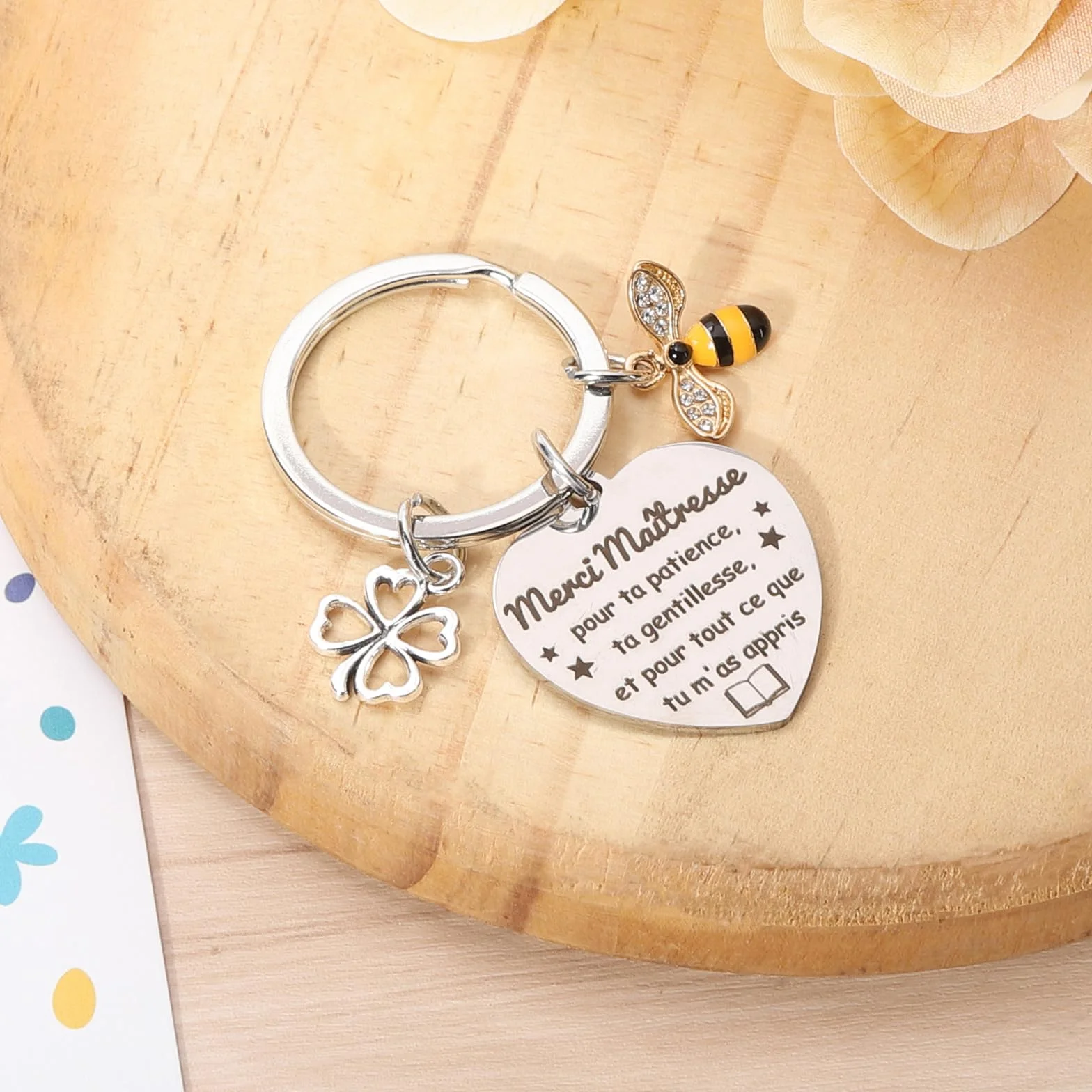 Echehi Cadeau Maitresse d'École Fin d'Année avec Porte-Clés Stylo Carte Merci