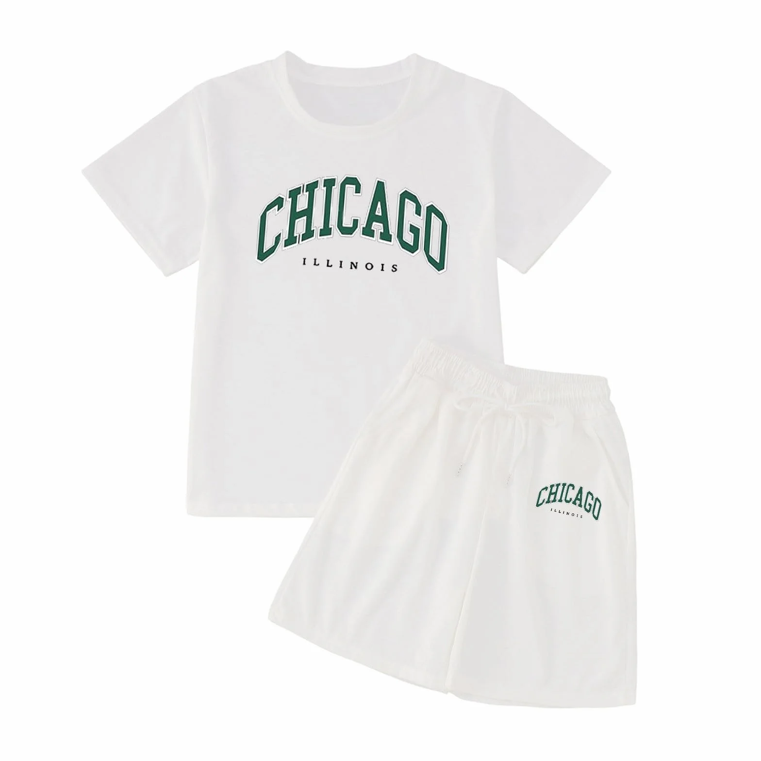 Ensemble été 2 pièces T-shirt Short fille Chicago Illinois imprimé cordon de serrage Jogging léger confortable