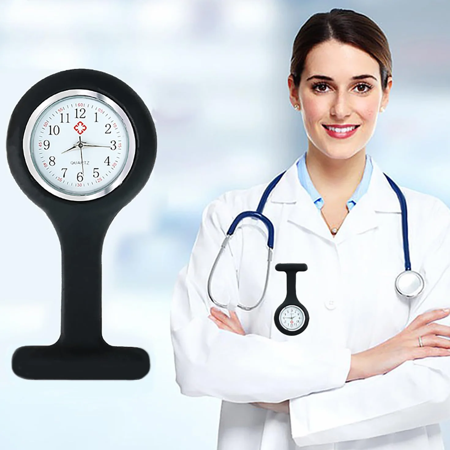Montre à Gousset d'Infirmière en Silicone avec Broche, Cadeau pour Infirmières et Médecins