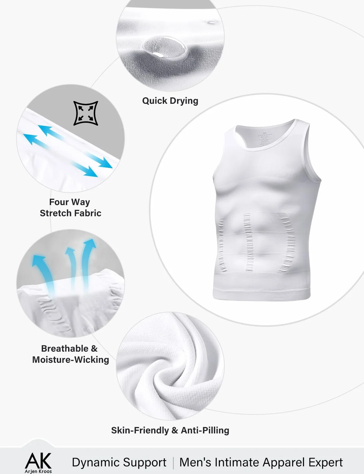 Arjen Kroos Débardeur Compression Homme Maillot de Corps Gilet de Sport sans Manche Gaine Ventre Plat Body Shaper