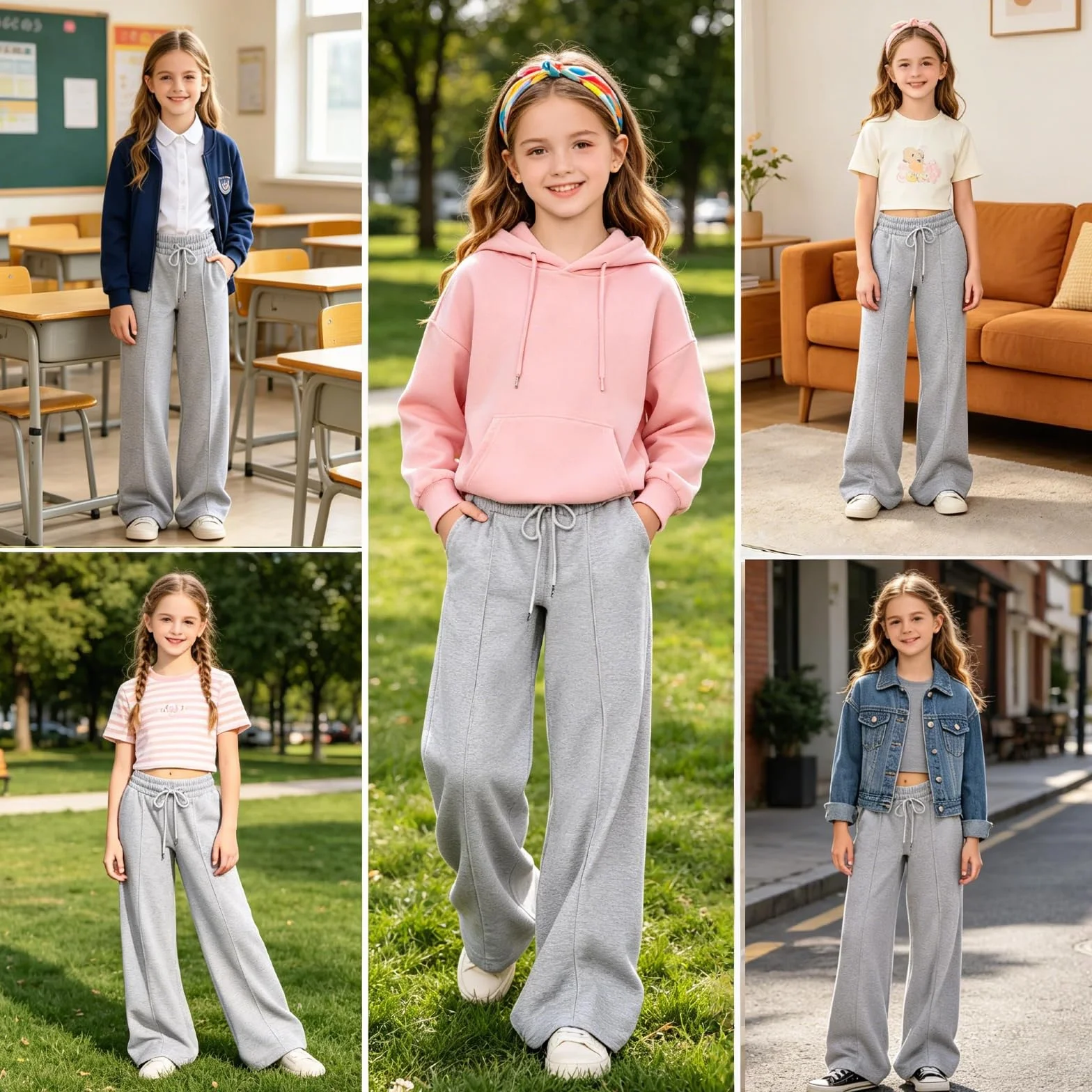 Pantalon Jogging Fille Ado Cordon Serrage Taille Élastique Baggy Unie Confort Léger Sport
