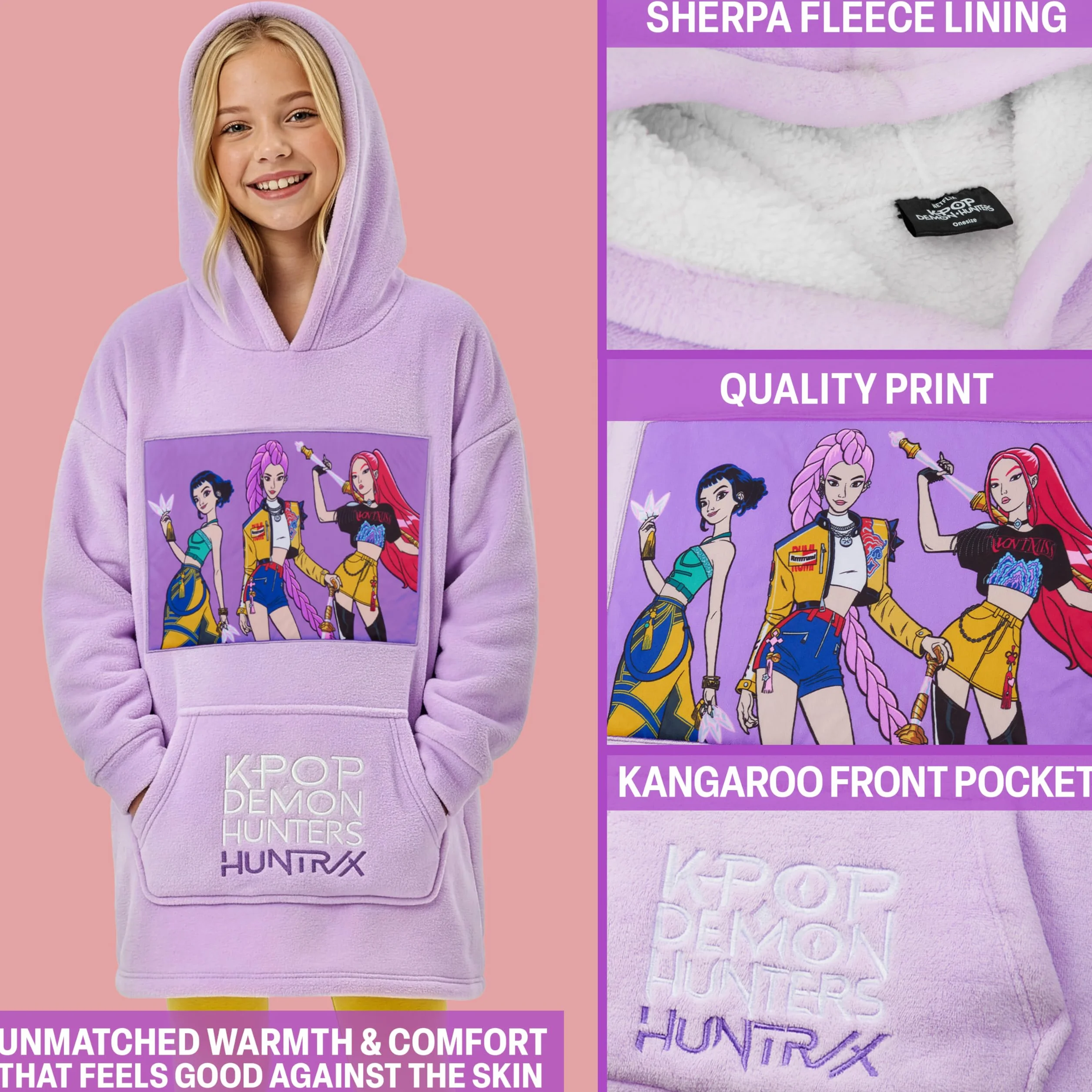 KPop Demon Hunters Huntrix Sweat à Capuche Oversize Fille Ado Poncho Polaire Chaud Sherpa Cadeau