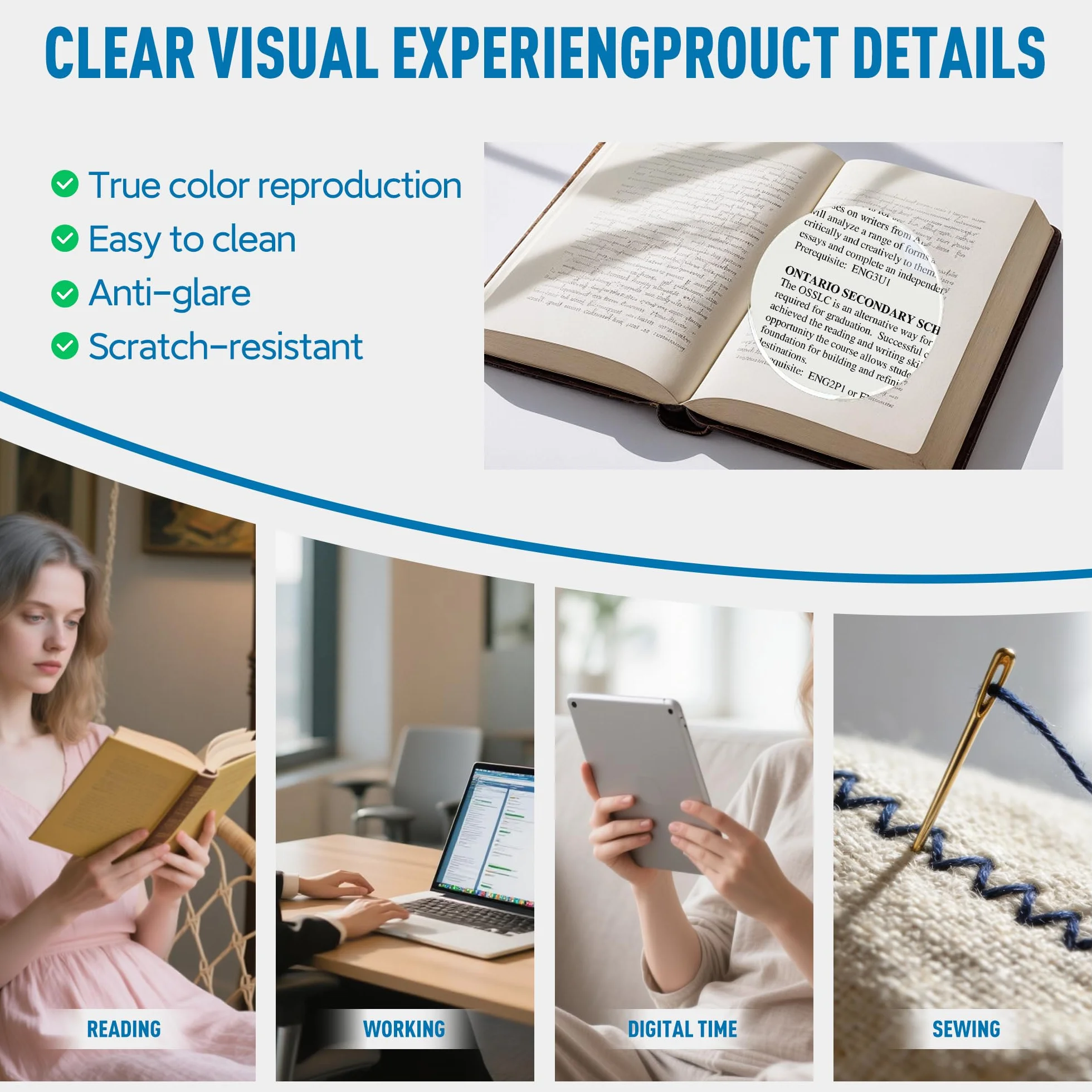Lunettes de Lecture Oversize Femmes, Grande Taille Carré Anti Lumière Bleue