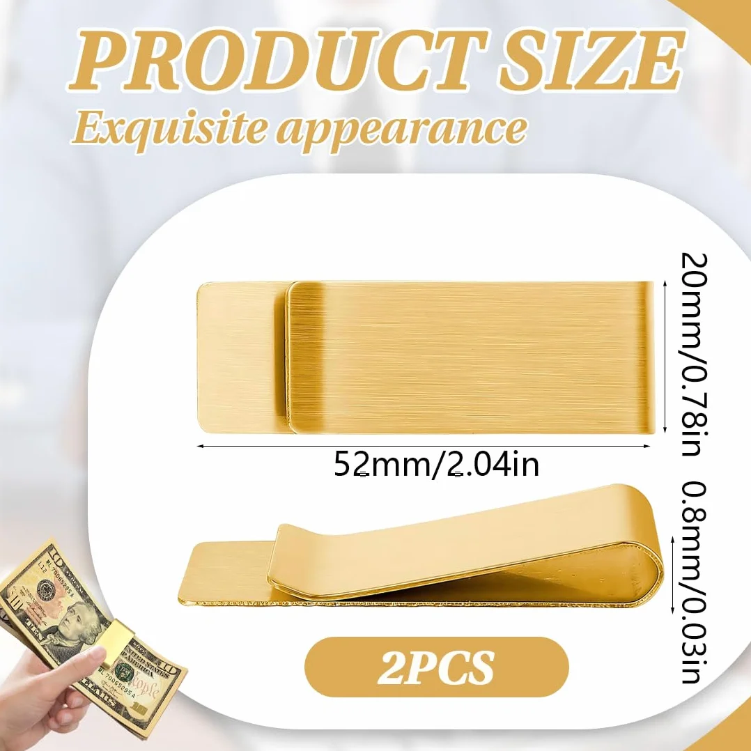 Pince À Billets Métal Acier Inoxydable 5Cm X 2.6Cm Porte Billet 2 Pièces Or