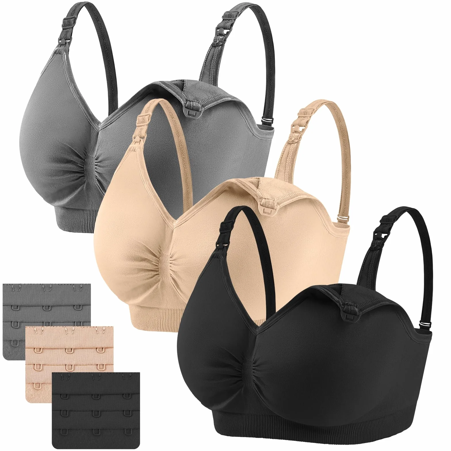 Lot de 3 Soutien-Gorge Allaitement Femme, Brassiere Maternité sans Armature Réglable Nursing Bra avec Rallonges