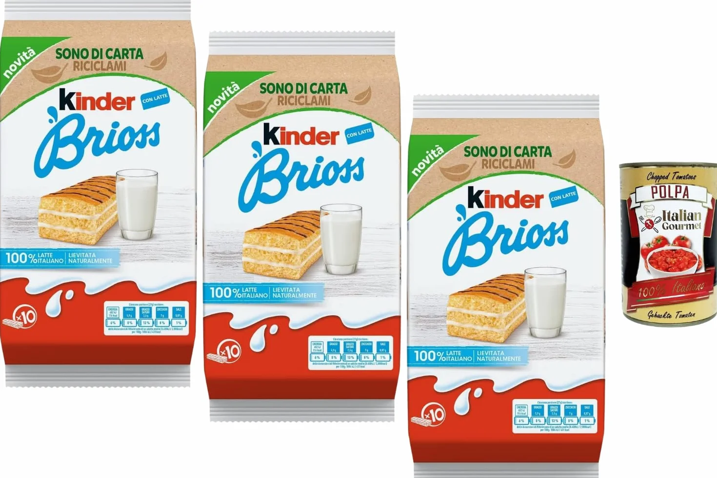 Italian Gourmet Kinder Brioss Gâteaux au Lait – Goûter Moelleux Type Génoise, Snack Individuel Emballé, Pack Familial 3 x 270 g (30 Pièces) – Petit-Déjeuner & Goûter Enfant + Italian Gourmet Polpa