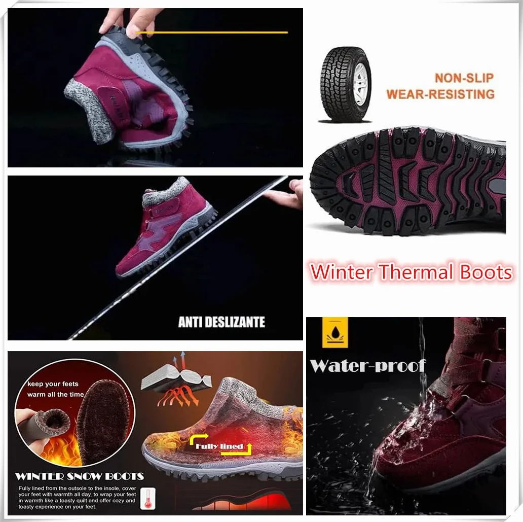 Bottes Hiver Fourrure Femme Homme Chaudes Antidérapant Neige Randonnée