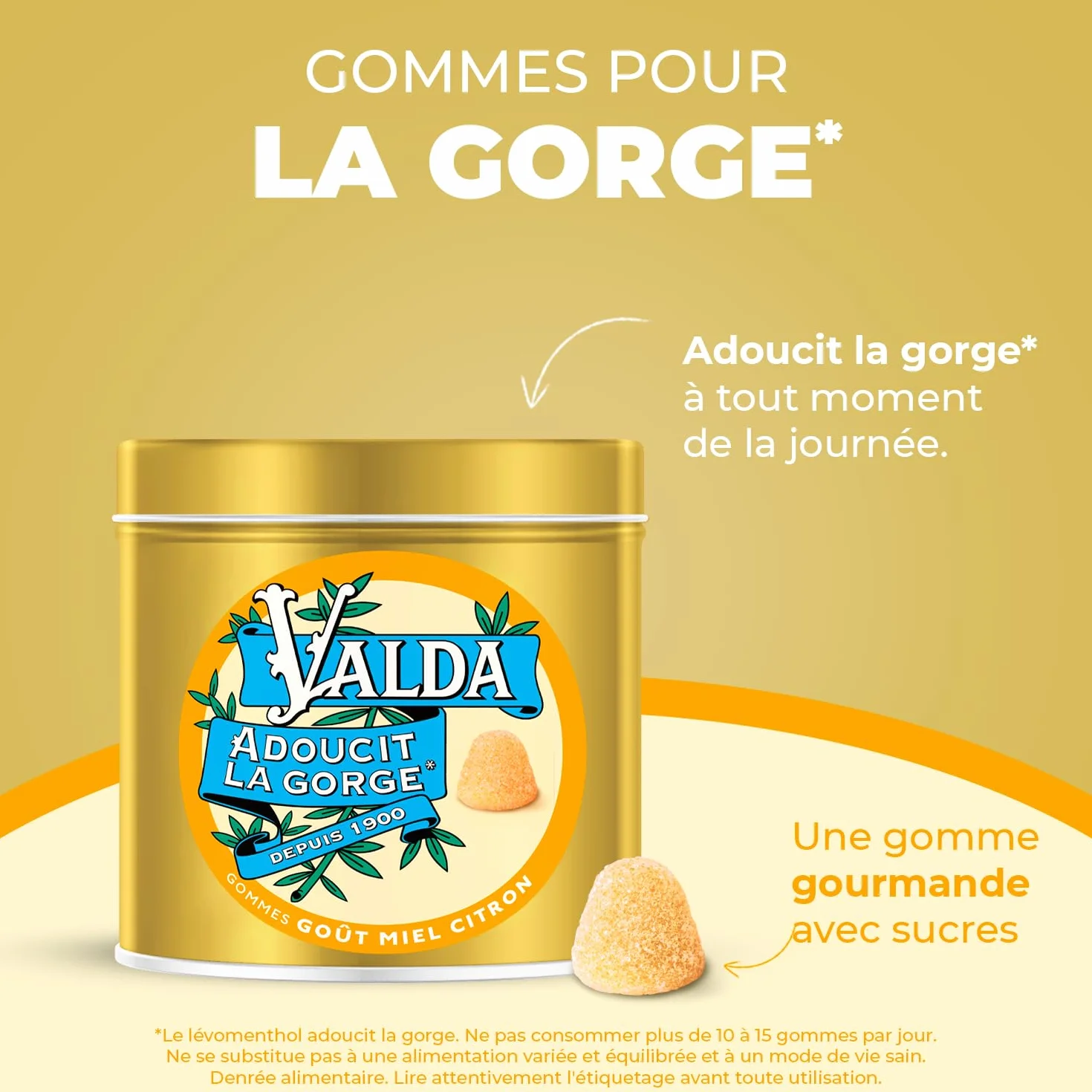 Valda Gommes Avec Sucres Goût Miel Citron 140 g