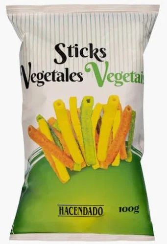 Hacendado Sticks Végétales Croustillants, Apéritif Frit avec Saveur de Légumes, 100g PACK 6, Conservation au Frais et à l'Abri de la Lumière