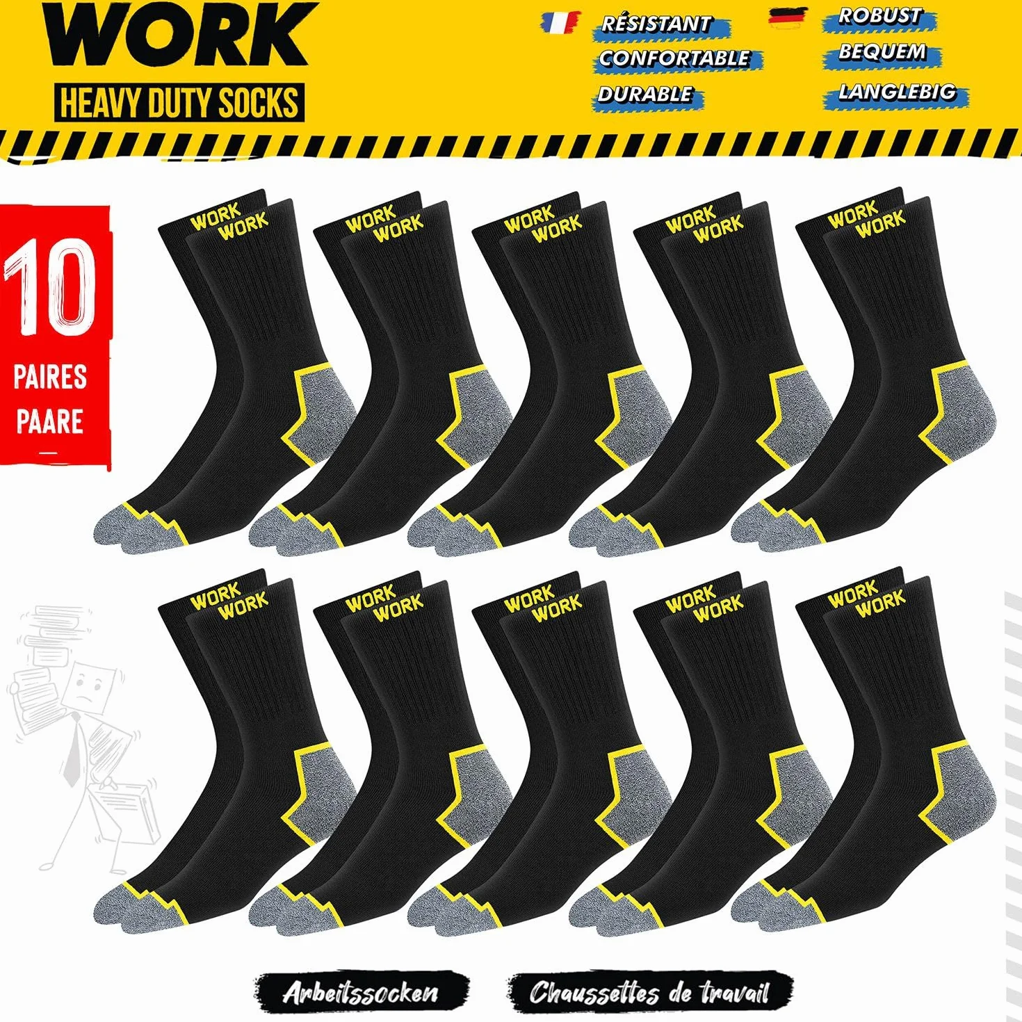 SOXCO chaussettes de travail homme 10 Paires WORK socks lot