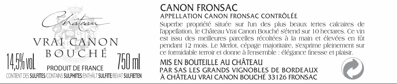 Château Vrai Canon Bouché - Vin Rouge - AOP Canon-Fronsac - Millésime 2014 - 1 bouteille x 75cl
