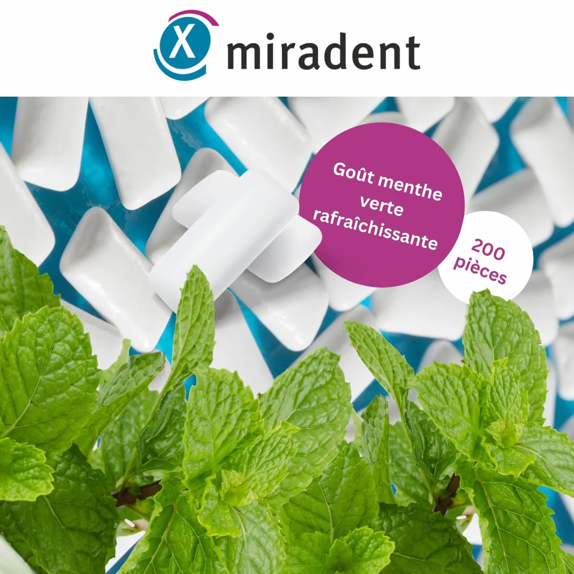 Miradent Chewing-gum dentaire au xylitol Pack économique 200 pcs goût Spearmint sans sucre vegan