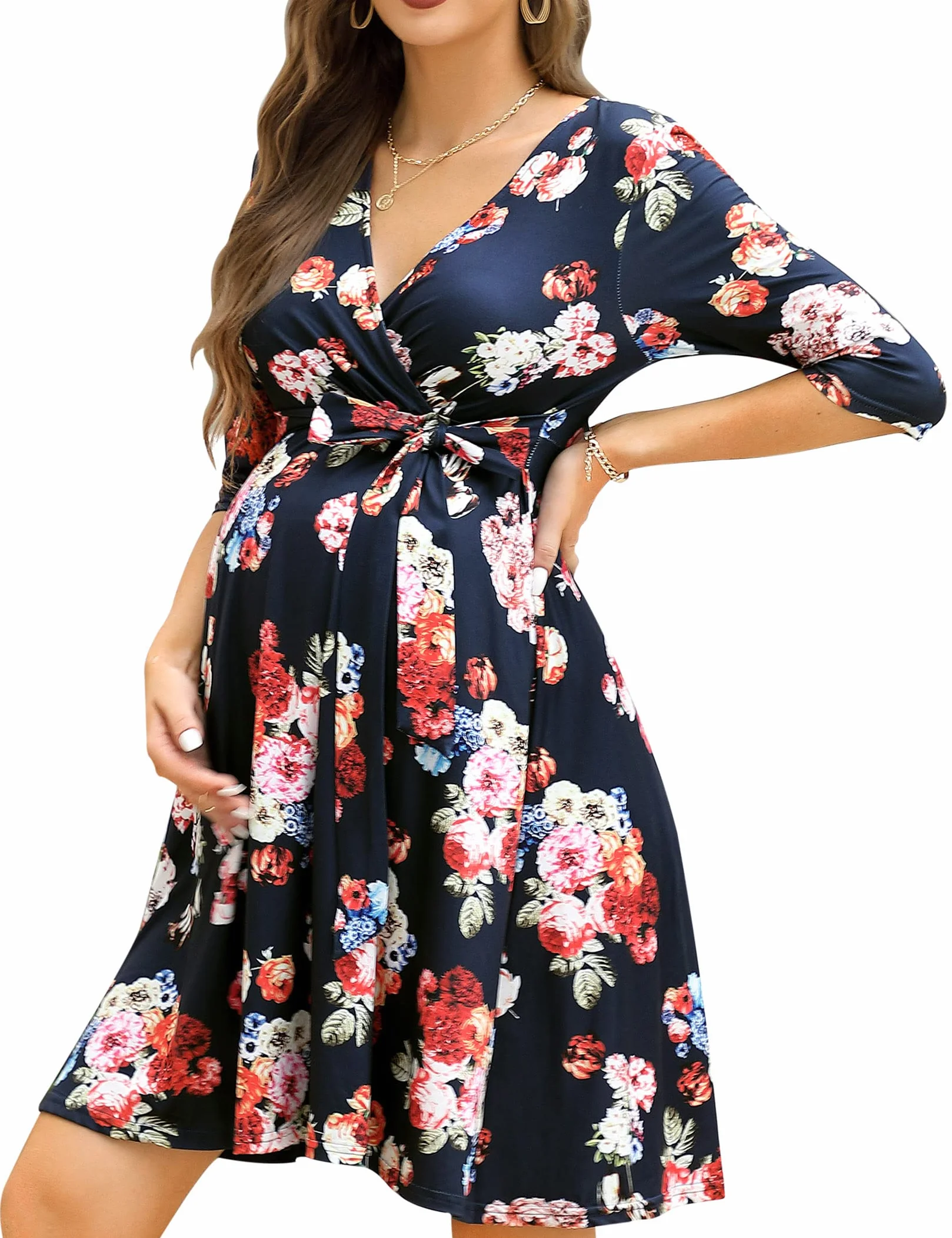 KOJOOIN Robe de maternité d'allaitement col en V manches courtes volants florale
