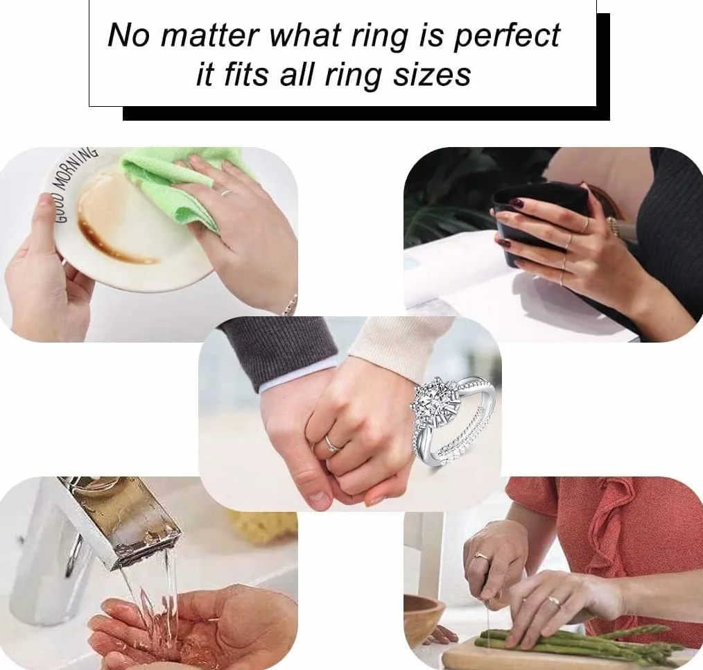 Eiito Ajusteurs pour bagues Lot de 4 Tailles Ring Sizer Adjuster Réducteurs de Bagues 1.2mm/2mm/3mm/4mm avec Chiffon en Polissage d'argent