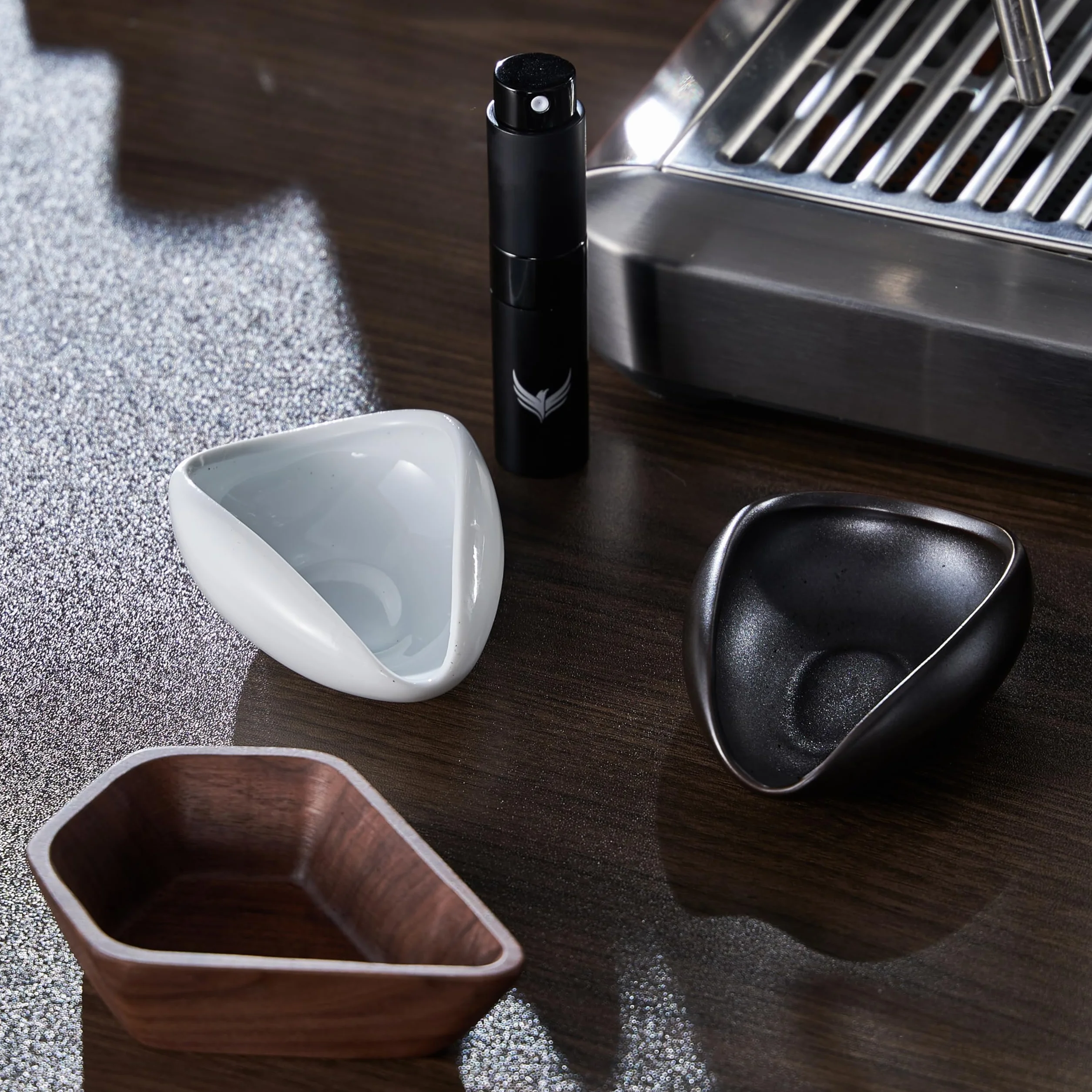 Tasse doseuse en grains de café en noyer et vaporisateur à café RDT Coffret cadeau Accessoires de bar à café RDT/récipient doseur en bois