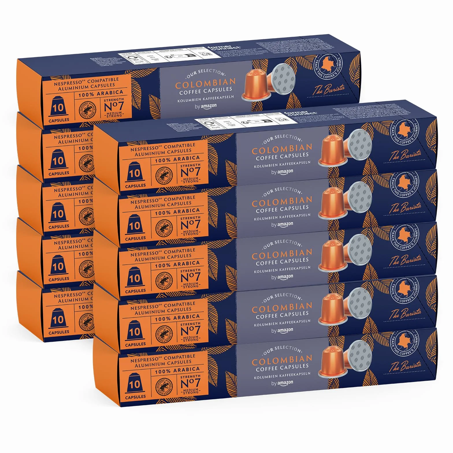 by Amazon - Café colombien compatible Nespresso, Torréfaction Moyenne, 100 capsules en aluminium, 10 unités, lot de 10 - Certifié Rainforest Alliance