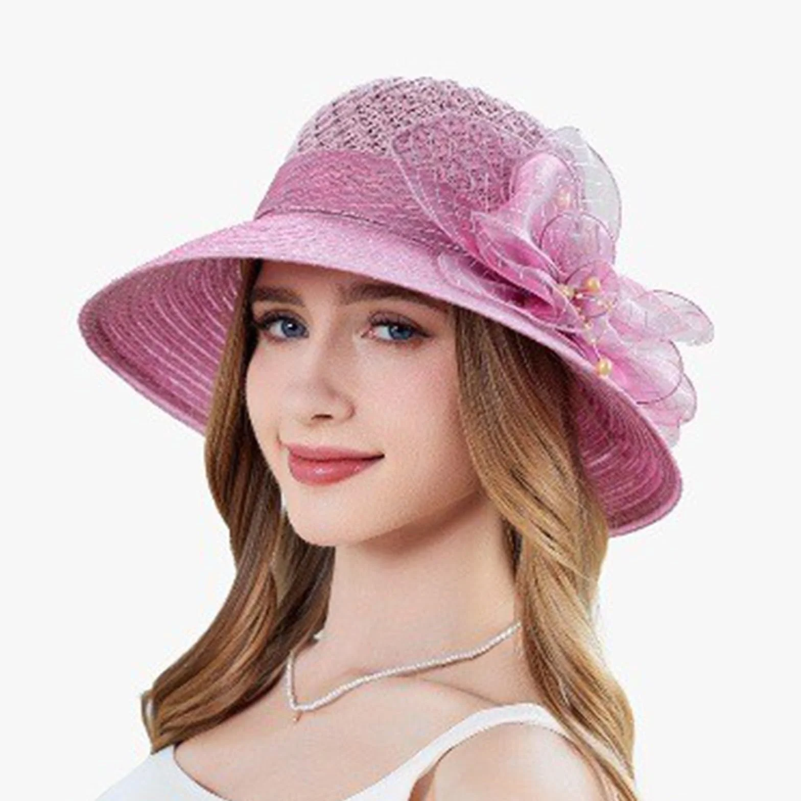 Chapeau de soleil en dentelle pour femme à large bord respirant protection solaire église thé mariage
