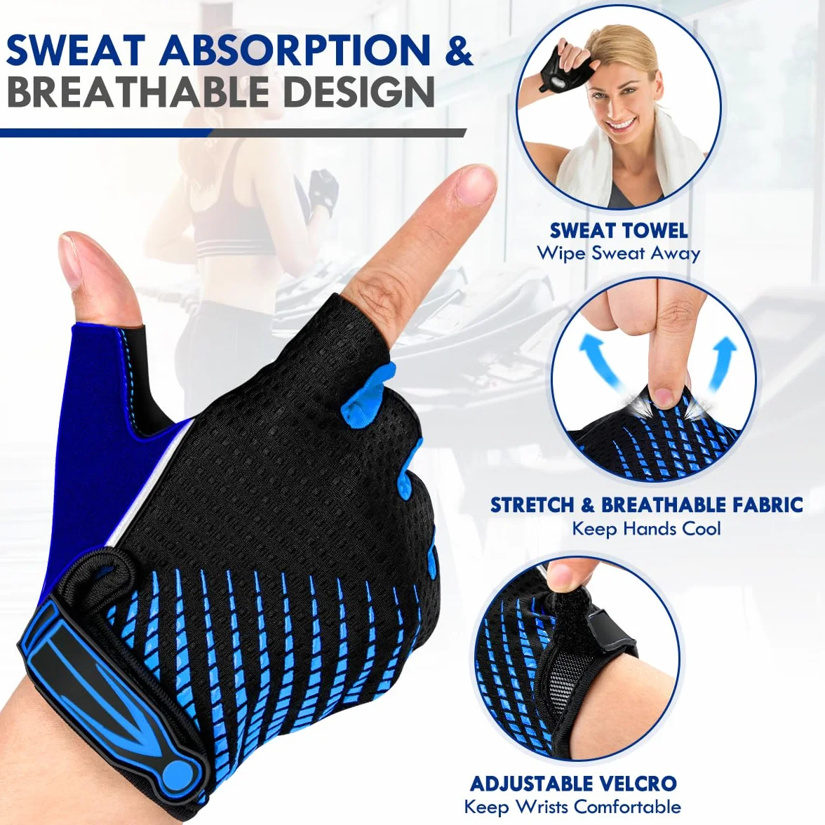 Gants Cyclisme Demi-Doigts Gel Anti-Choc Anti-Dérapage Respirant Vélo VTT Homme Femme