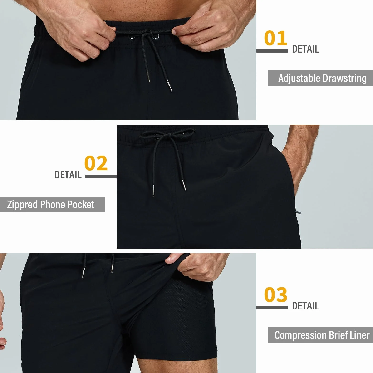 Shorts de Bain Homme Séchage Rapide Poche Zippée 2 en 1 Doublure Compression Maillot de Bain Natation Piscine Fitness