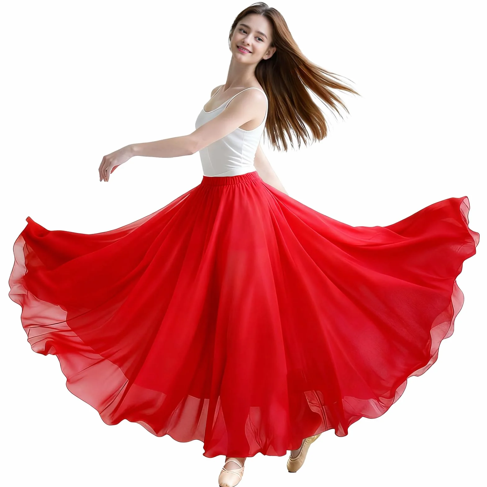 Jupe Danse Orientale en Chiffon pour Femme, Jupe Flamenco Danse du Ventre