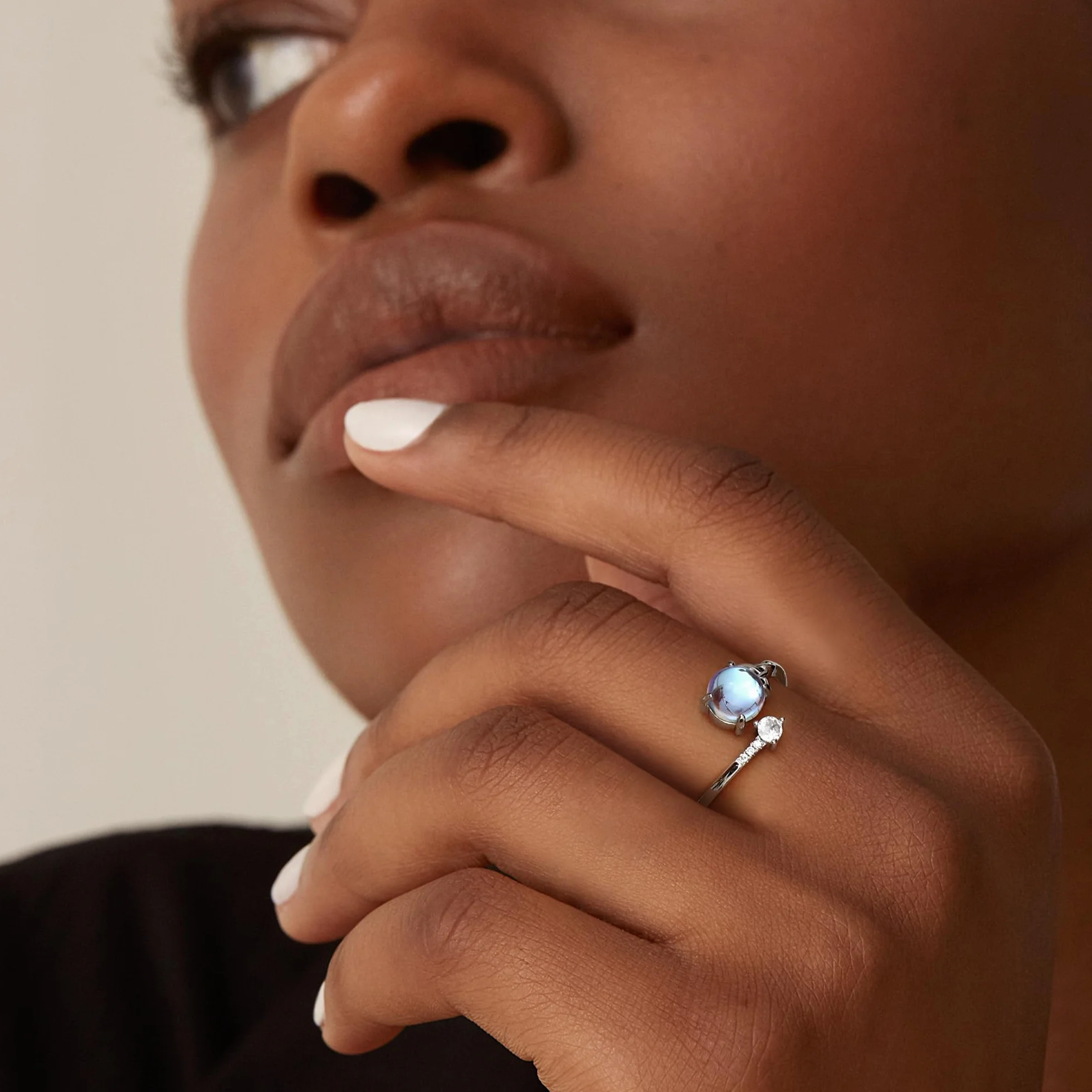 Bague Pierre De Lune Argent 925 Ajustable Triangle Celtique Zirconium Ovale Rond Coeur Pour Femme