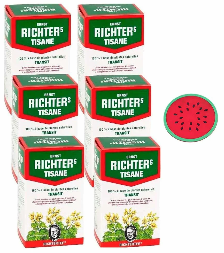 Tisane Ernst Richter Transit - Lot de 6 Boîtes de 20 Infusions avec 1 Sous-Tasse en Silicone