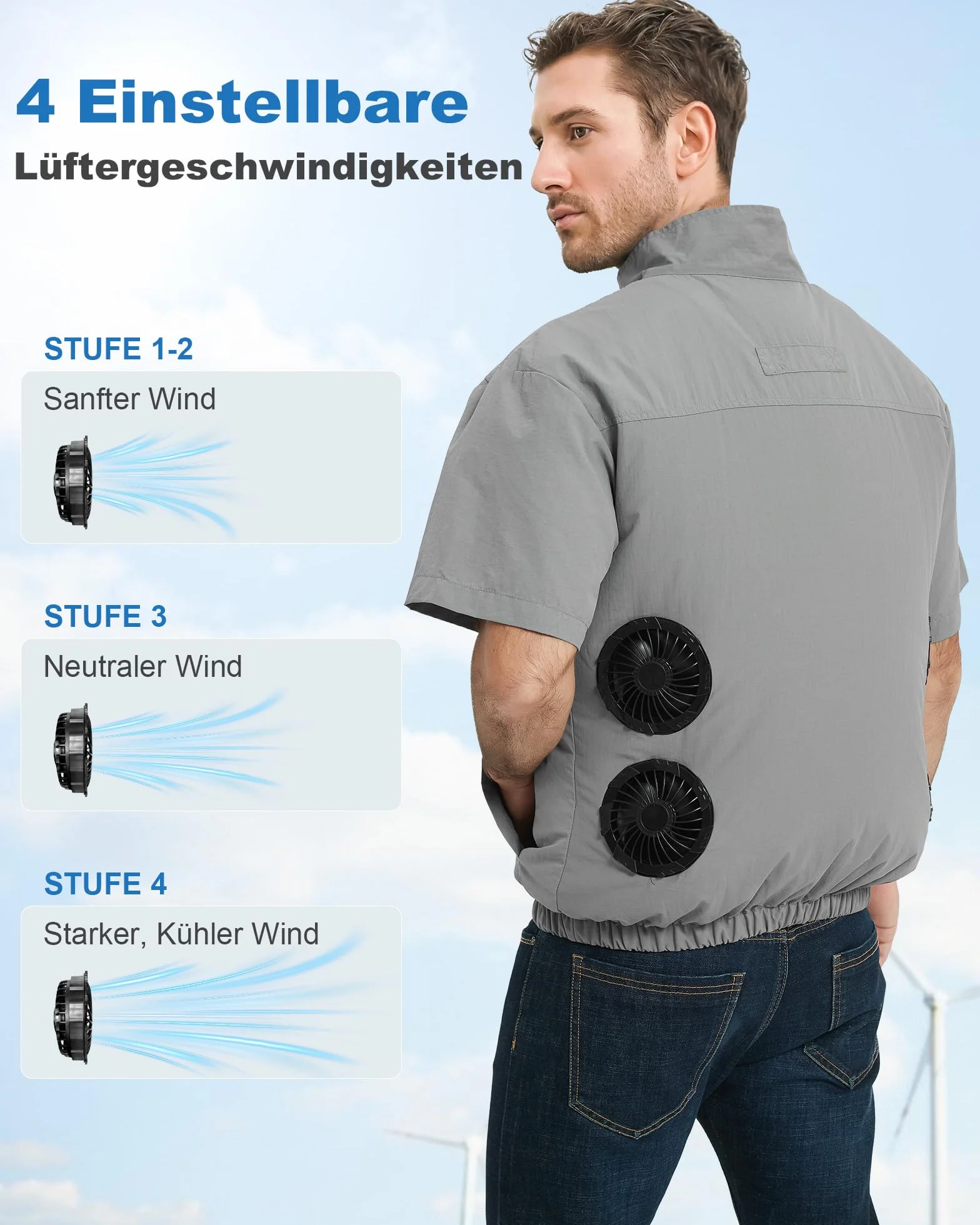 FERNIDA Gilet de refroidissement électrique 10 000 mAh 7,4 V 4 ventilateurs été chaud respirant homme