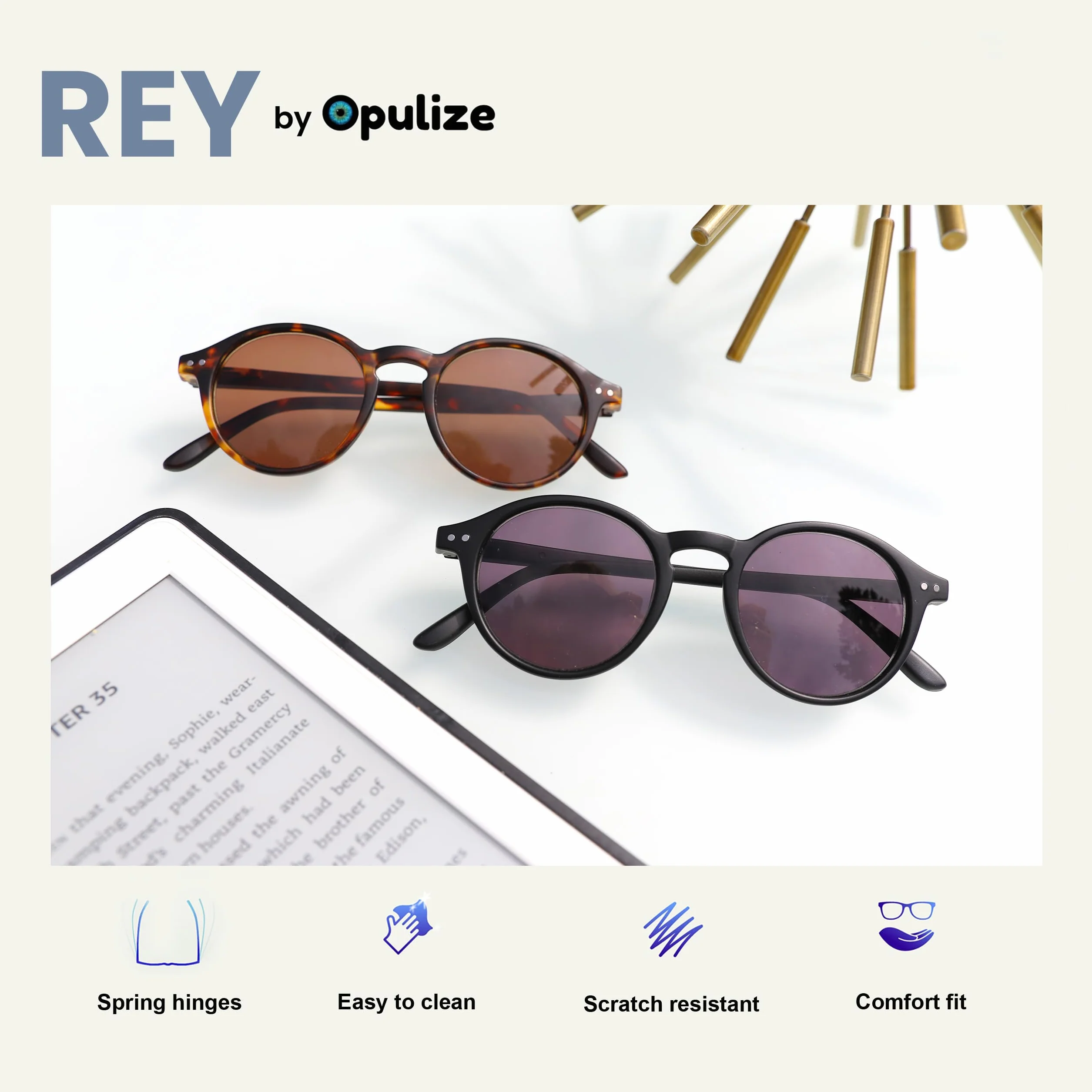 OPULIZE REY Lunettes de Lecture Solaires Montures Rondes Rétro Noir Mat +2.50