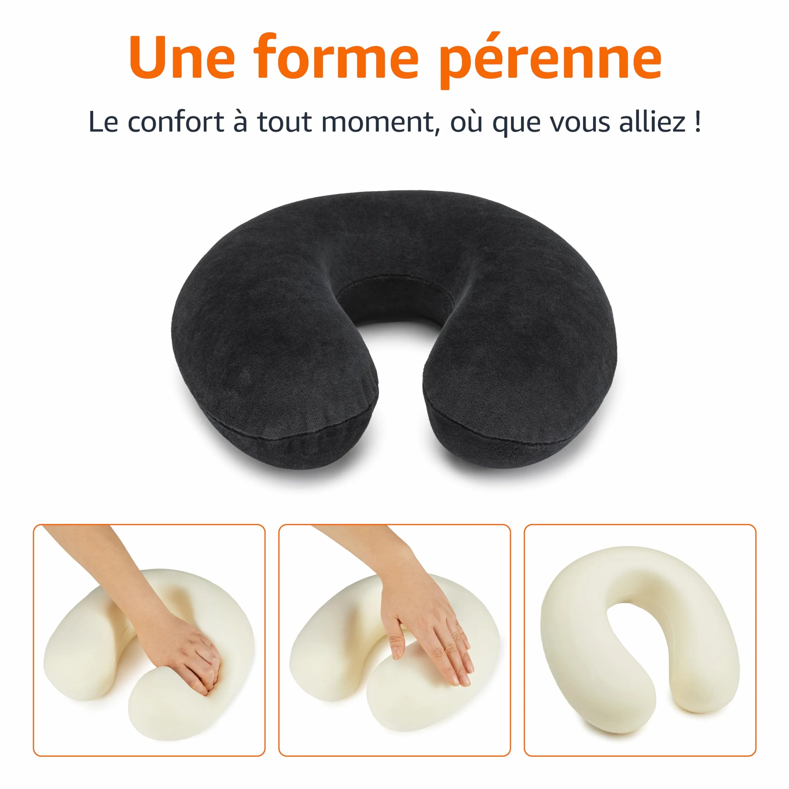 Amazon Basics Semi-circulaire Coussin tour de cou en mousse à mémoire de forme, Noir