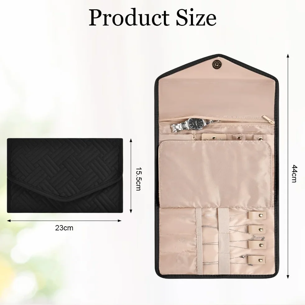 Aucuu Pochette Rouleaux à Bijoux Pliable, Organisateur de Voyage pour Bijoux, Sac en Rouleau Noir