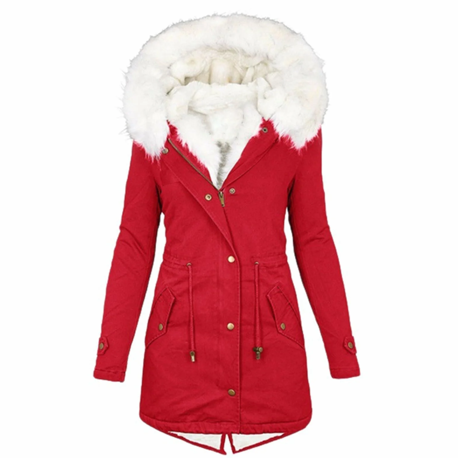 Femme Manteau Hiver Parka Chaude Polaire Peluche Capuche Fermeture à Glissière Doudoune Sherpa