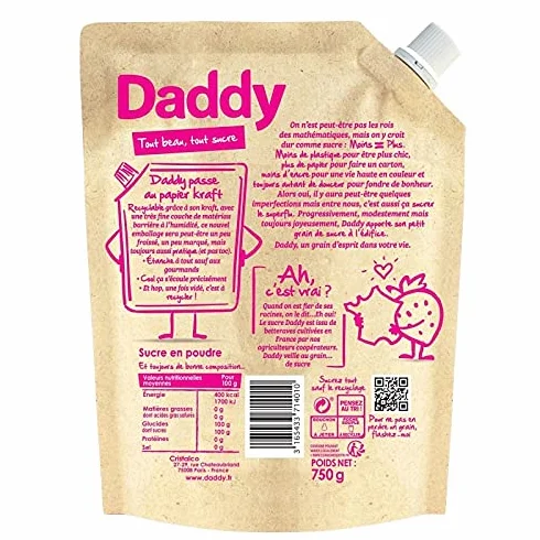SUCRE EN POUDRE PACK KRAFT 750G, DADDY, LOT DE 4