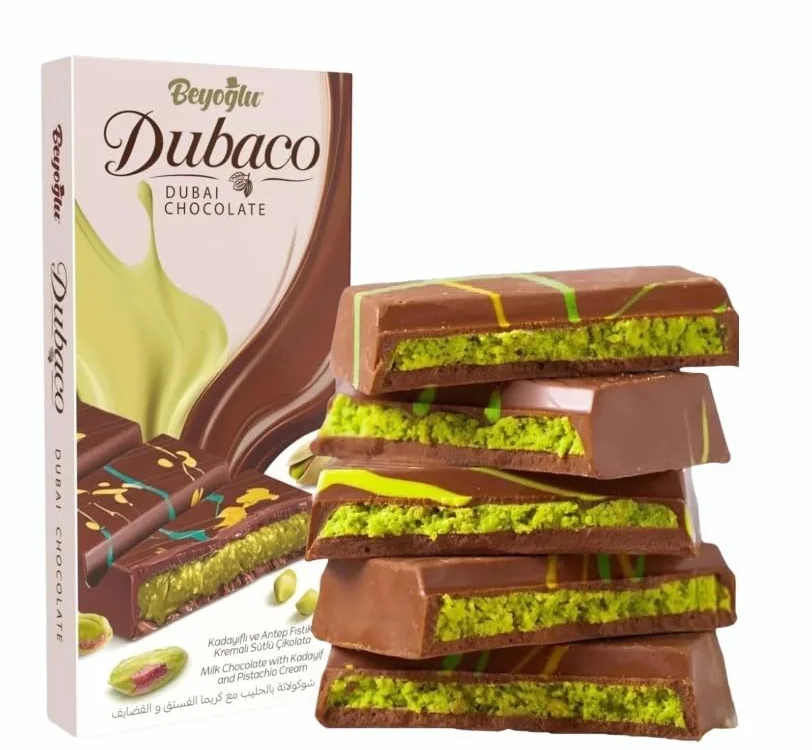 Dupleix - Lot de 2 Tablettes Chocolat au Lait Dubaco Dubai – Fourrage Pistache & Kadayif – 2x95g – Chocolat Oriental Gourmand