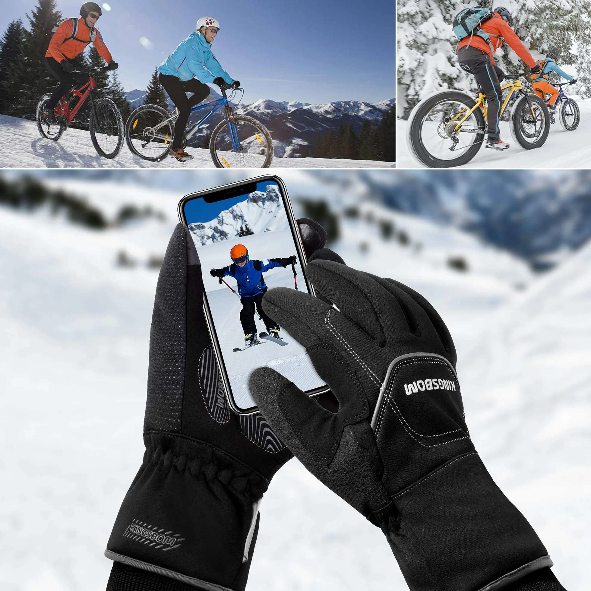 Gants Thermiques Imperméables Coupe-Vent 3M Thinsulate Tactile d'Hiver pour Cyclisme Course à Pied