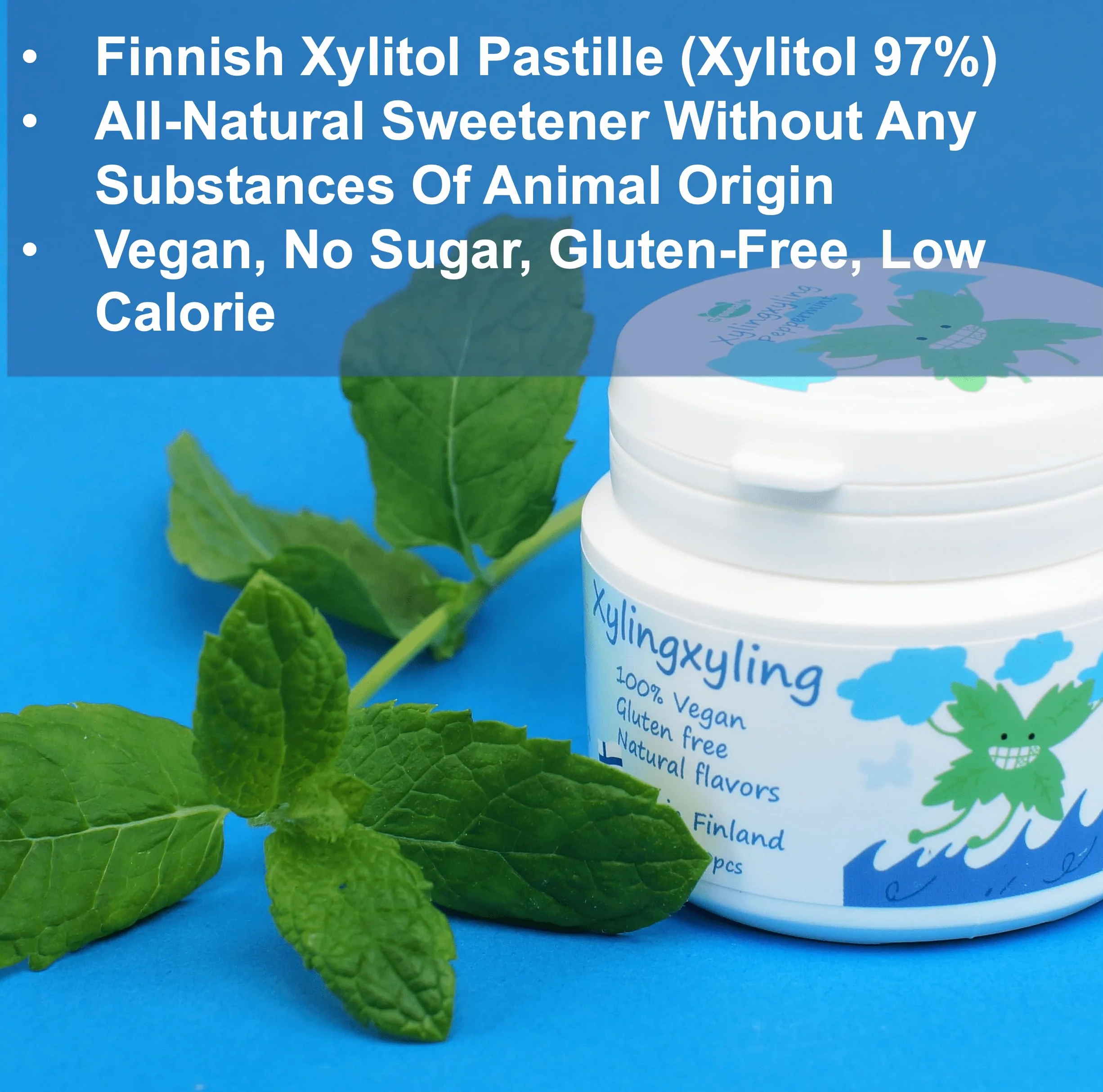 Pastille finlandaise au xylitol Xylingxyling 100% végétalienne sans sucre 4 paquets 90 g menthe poivrée