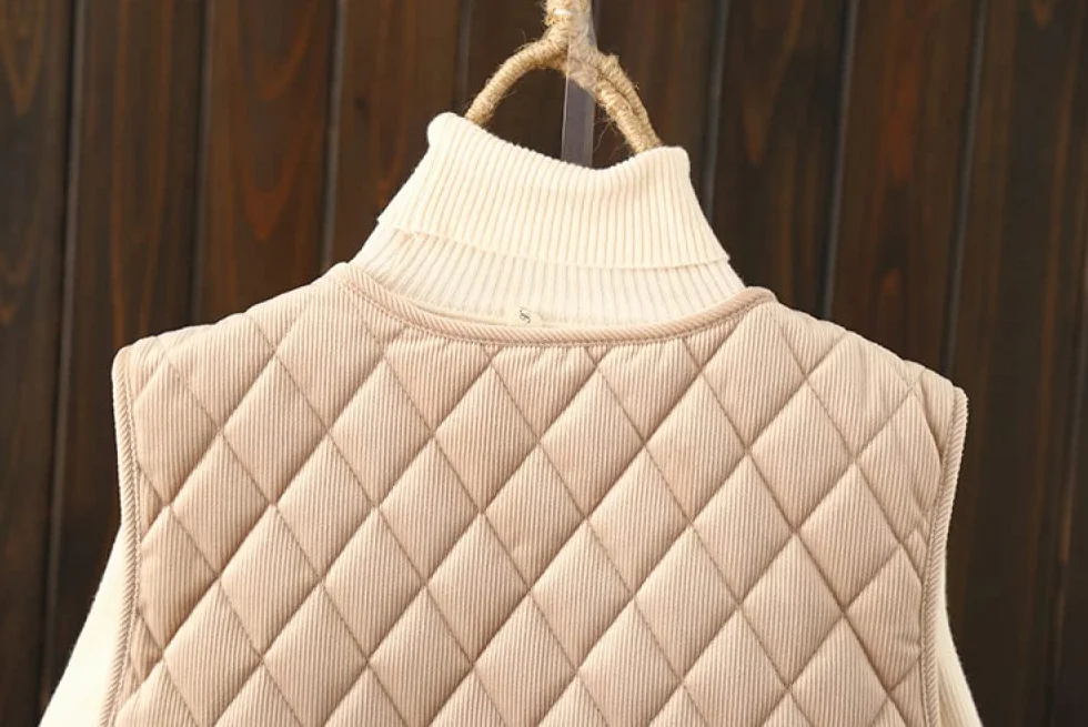Gilet sans Manche Femme Velours Côtelé Noir Lâche Transition Chaud Hiver Manteau