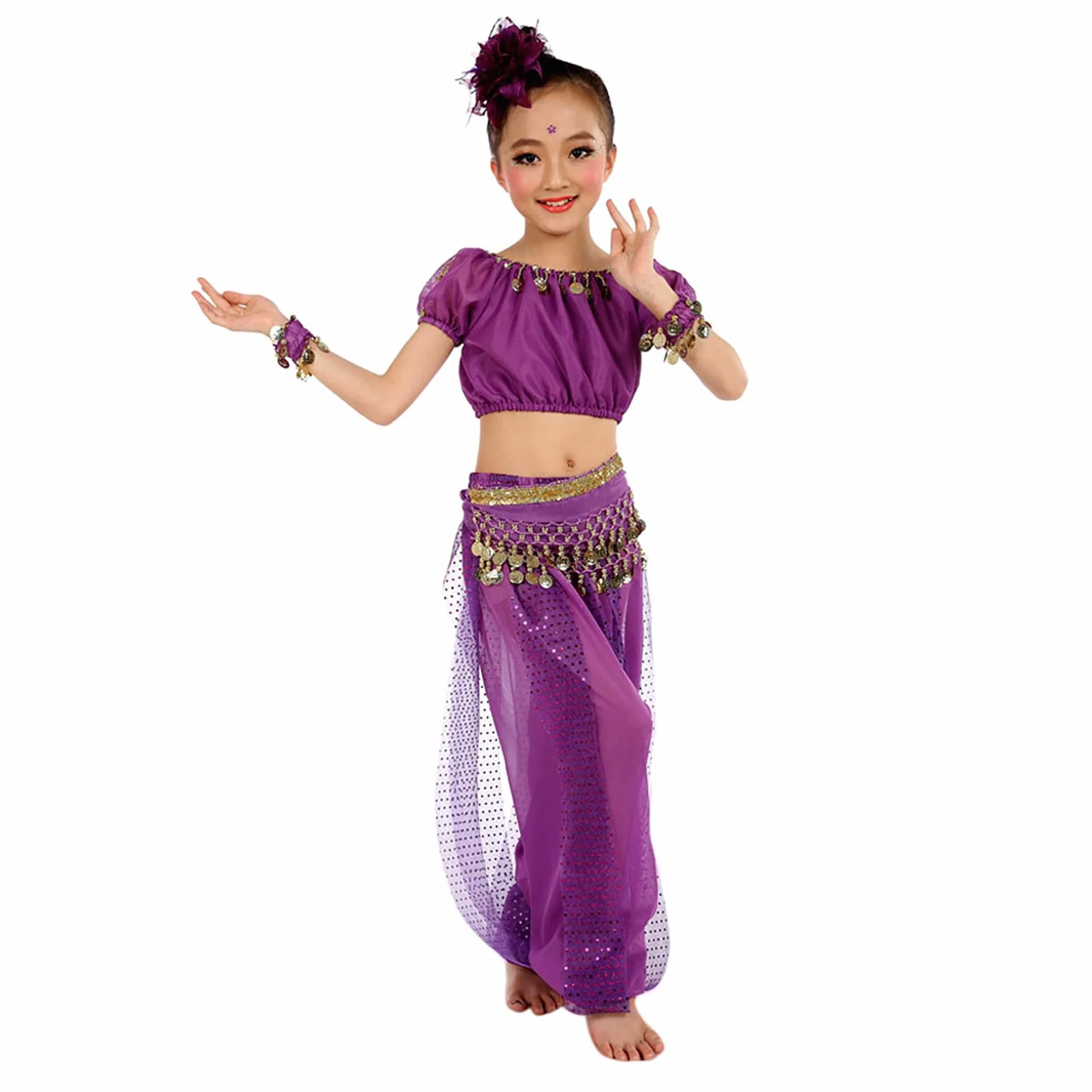 Robe Danse Orientale Enfant Fille Classique Indienne Belly Danse Tenues 2 Pièce Vêtement de Danse pour Filles 4-11 Ans