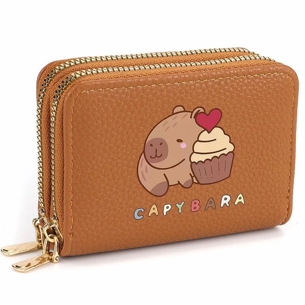 Portefeuille Enfant Cuir Capybara Porte-Monnaie Animaux Brun