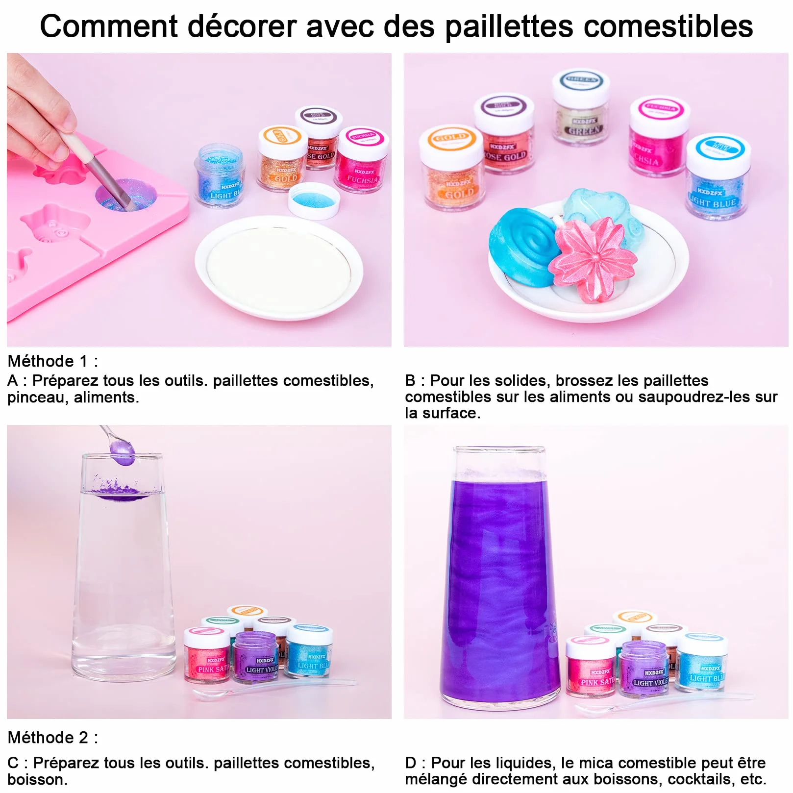 Paillettes Comestibles - 12 Couleurs Paillettes Alimentaires pour Boissons, Gâteaux, Chocolats, Muffins, Vodka, Cocktail, Crème (4g par Bouteille)