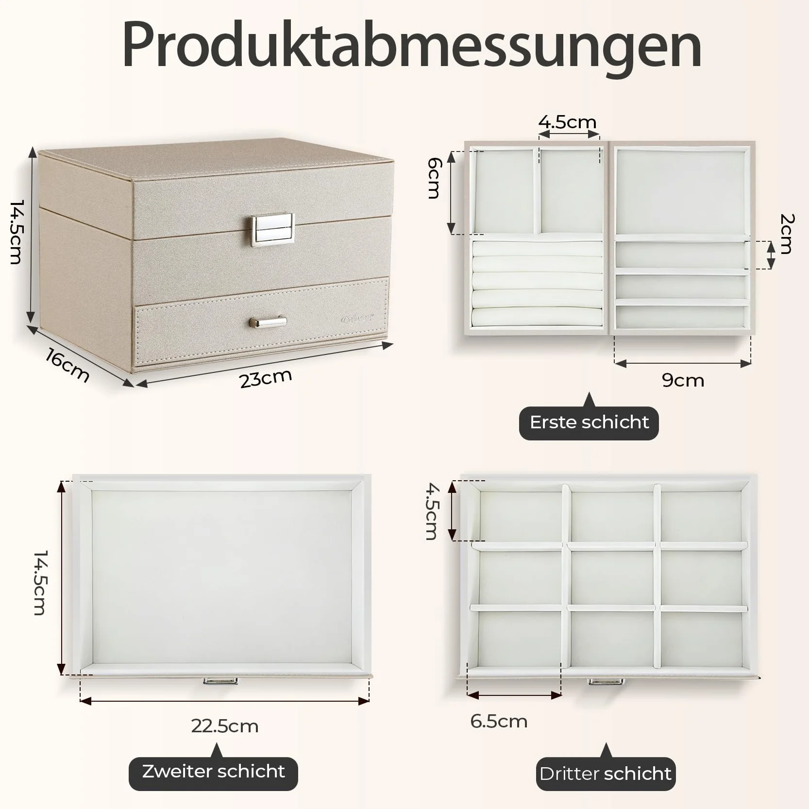 Dajasan Boîte à Bijoux 3 Couches Grande Coffret à Bijoux avec Support Métallique Mobile Cuir PU pour Coiffeuse