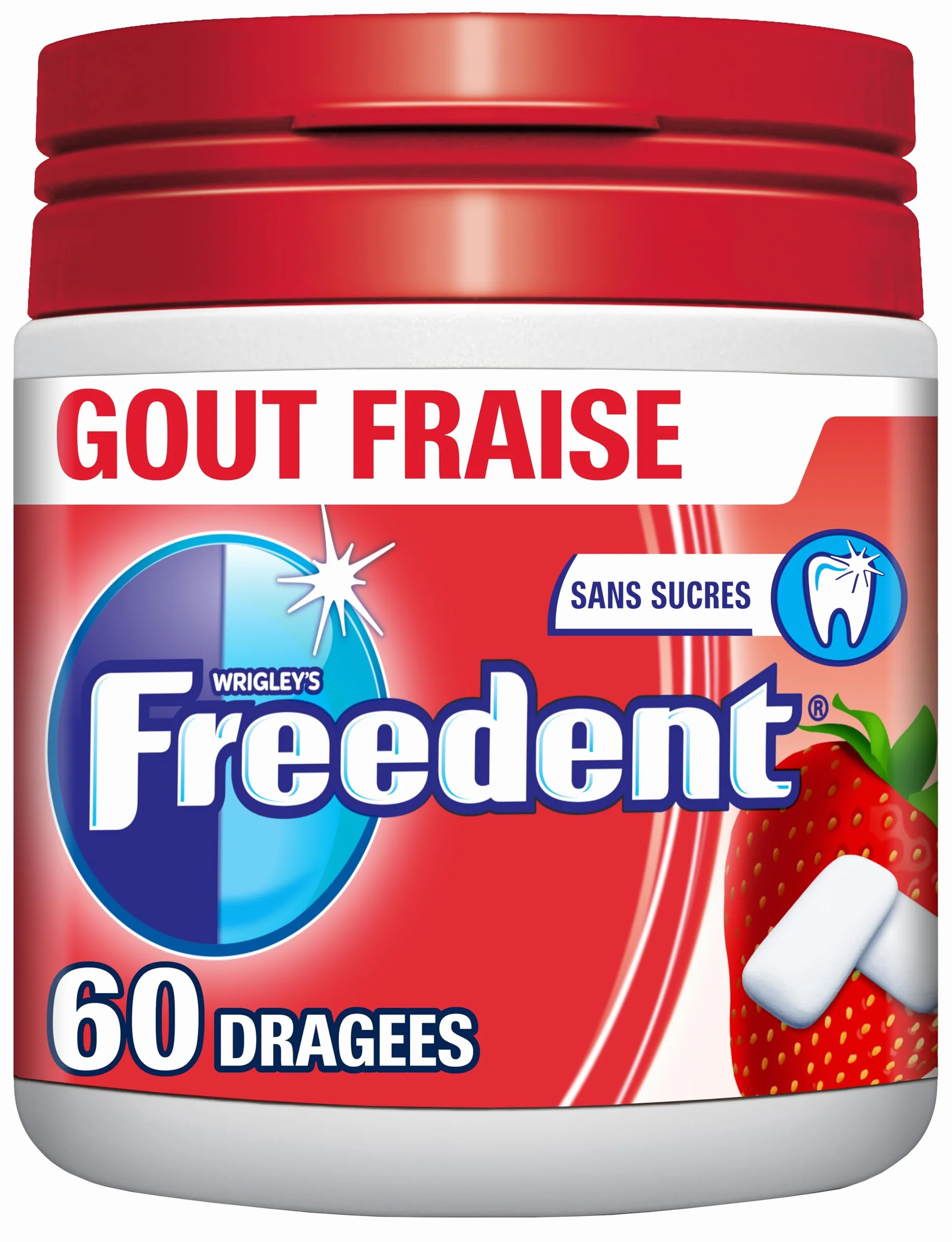 FREEDENT Chewing-gum goût Fraise sans sucres 60 dragées 84g