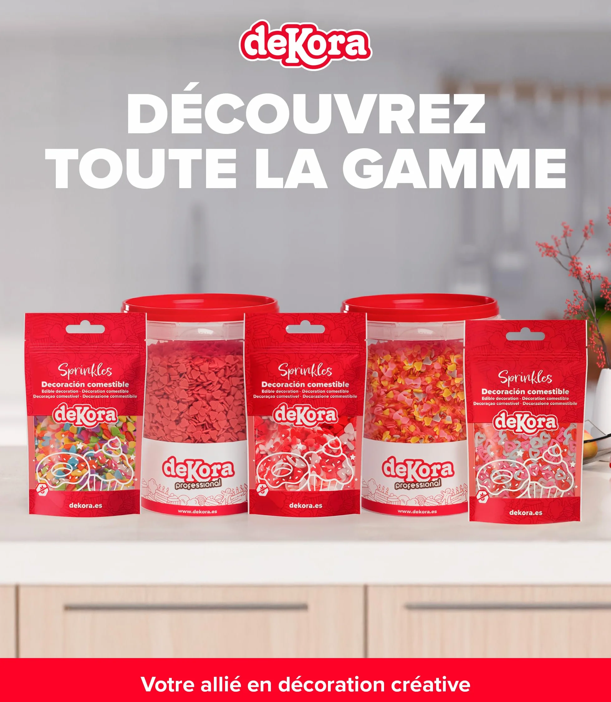 dekora – Confettis Cœur Rouges et Blancs en Sucre, 100 g – Décoration Saint-Valentin Chic pour Gâteau, Cupcake et Dessert